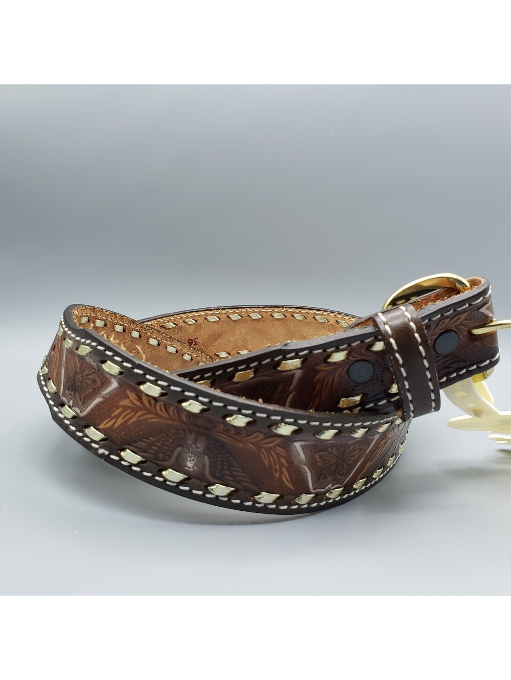 Bushy Creek Cow Grain Leather Belt Tooled Eagle NWT 36" #5514 Made in USA